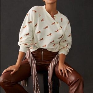 Maeve by Anthropologie Embroidered Horse Button Sweatshirt - size xs